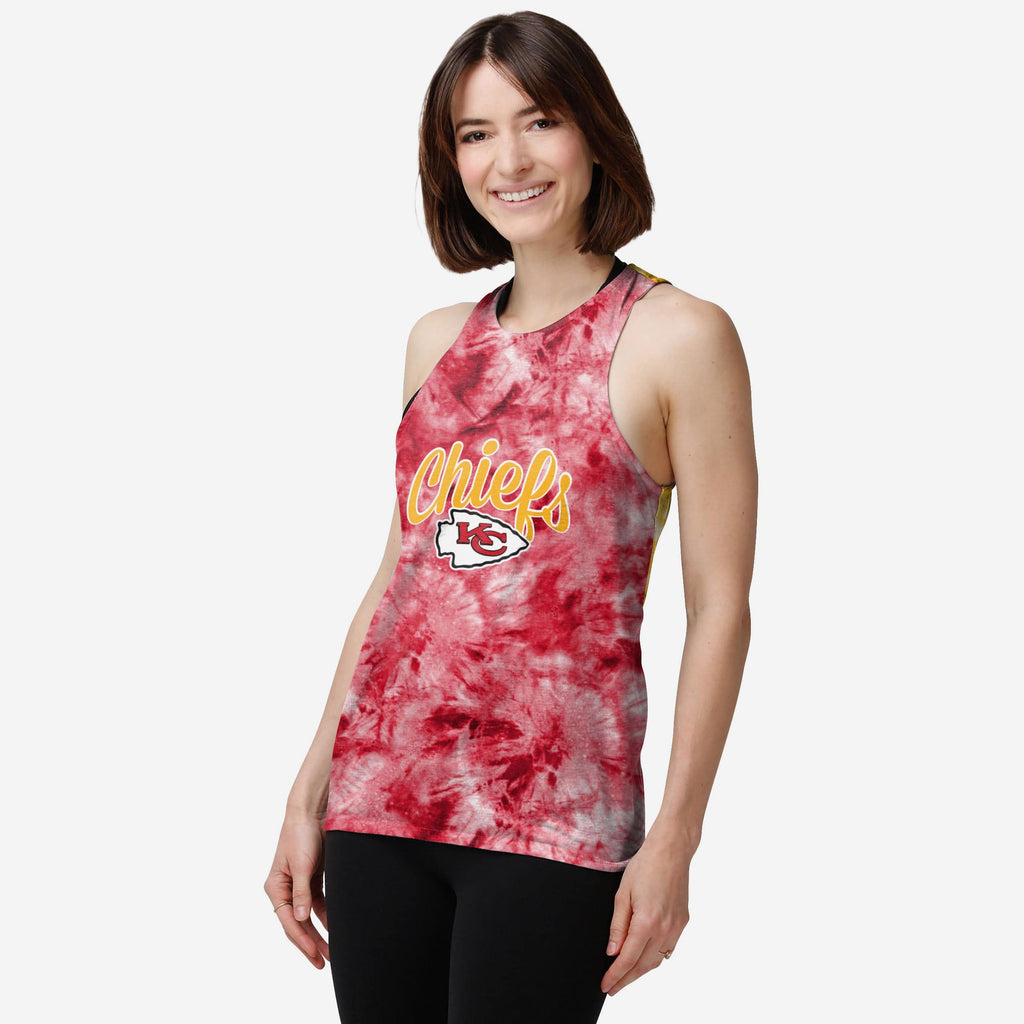 Kansas City Chiefs Womens Script Wordmark Tie-Dye Tie-Breaker Sleeveless Top FOCO S - FOCO.com