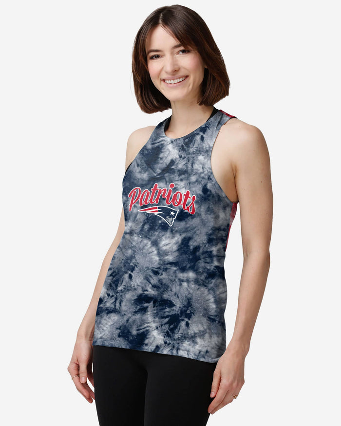 New England Patriots Womens Script Wordmark Tie-Dye Tie-Breaker Sleeveless Top FOCO S - FOCO.com