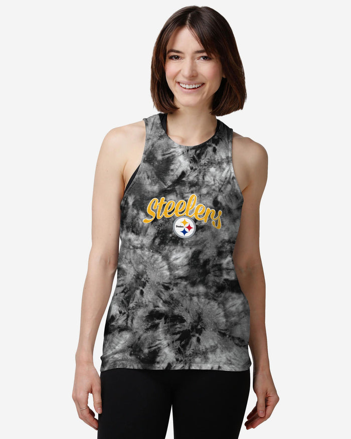 Pittsburgh Steelers Womens Script Wordmark Tie-Dye Tie-Breaker Sleeveless Top FOCO S - FOCO.com