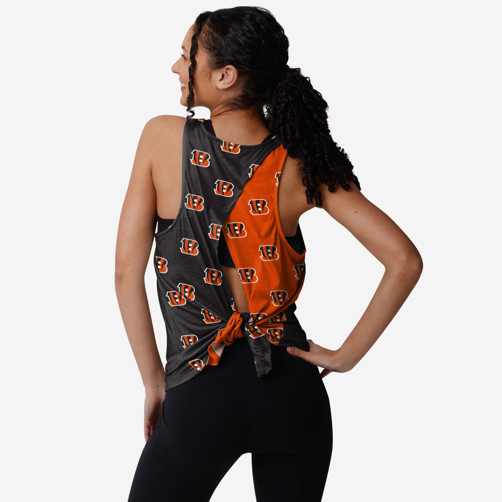 Cincinnati Bengals Womens Wordmark Mini Print Tie-Breaker Sleeveless Top FOCO S - FOCO.com