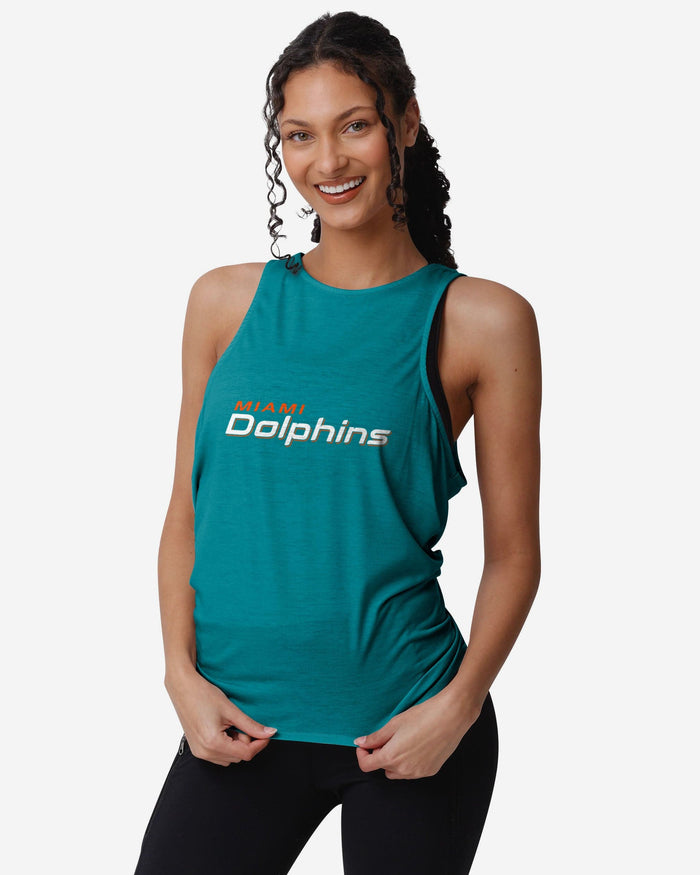 Miami Dolphins Womens Wordmark Mini Print Tie-Breaker Sleeveless Top FOCO - FOCO.com