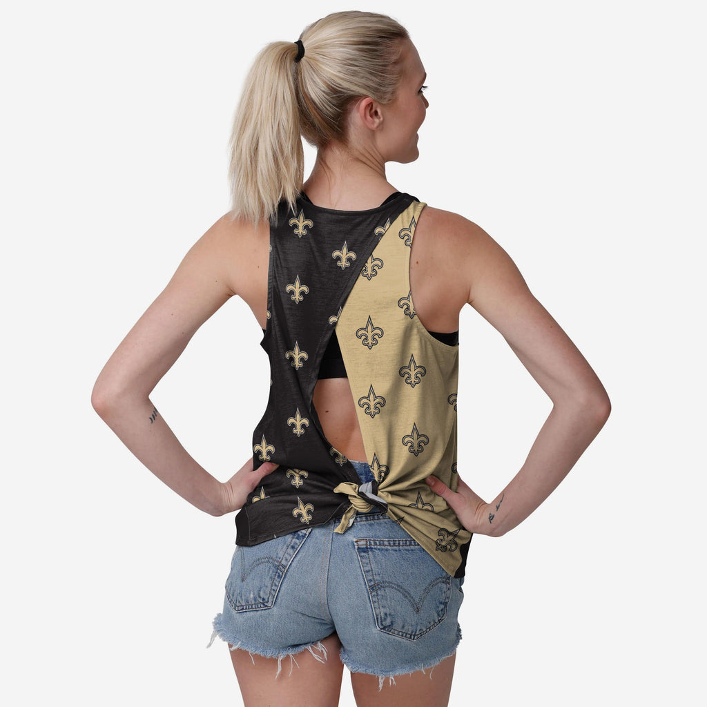 New Orleans Saints Womens Wordmark Mini Print Tie-Breaker Sleeveless Top FOCO S - FOCO.com