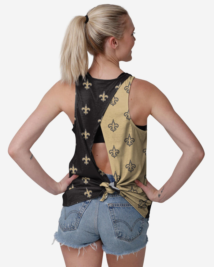 New Orleans Saints Womens Wordmark Mini Print Tie-Breaker Sleeveless Top FOCO S - FOCO.com