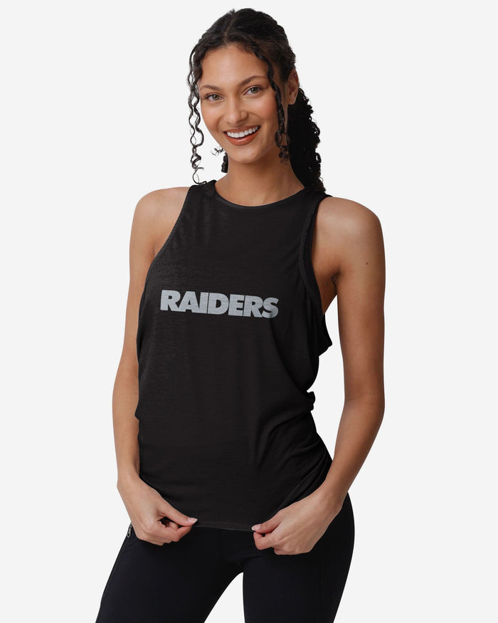 Las Vegas Raiders Womens Wordmark Mini Print Tie-Breaker Sleeveless Top FOCO - FOCO.com