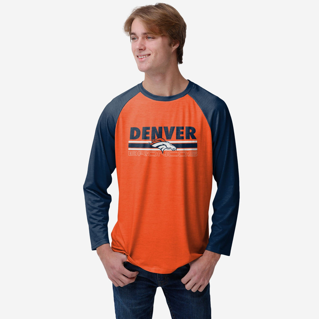 Denver Broncos Colorblock Wordmark Raglan T-Shirt FOCO S - FOCO.com