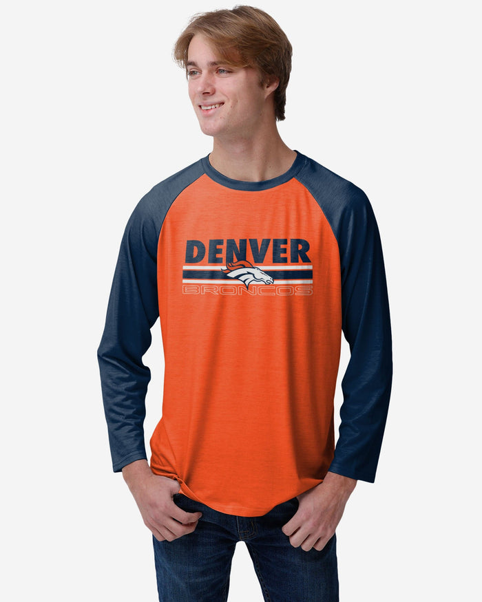 Denver Broncos Colorblock Wordmark Raglan T-Shirt FOCO S - FOCO.com