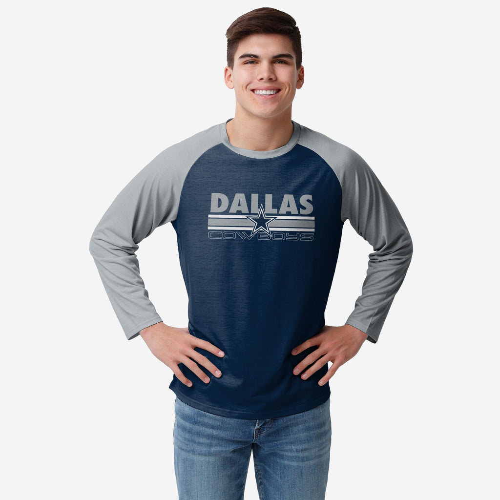 Dallas Cowboys Colorblock Wordmark Raglan T-Shirt FOCO S - FOCO.com