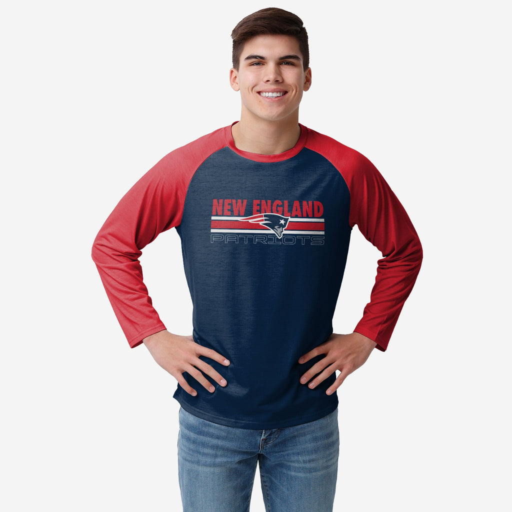 New England Patriots Colorblock Wordmark Raglan T-Shirt FOCO S - FOCO.com