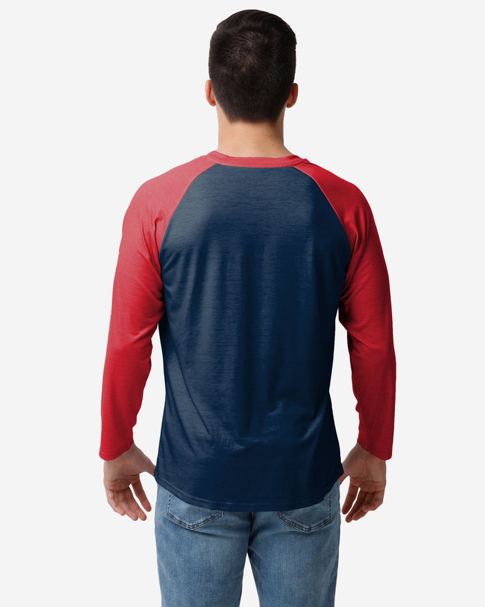 New England Patriots Colorblock Wordmark Raglan T-Shirt FOCO - FOCO.com