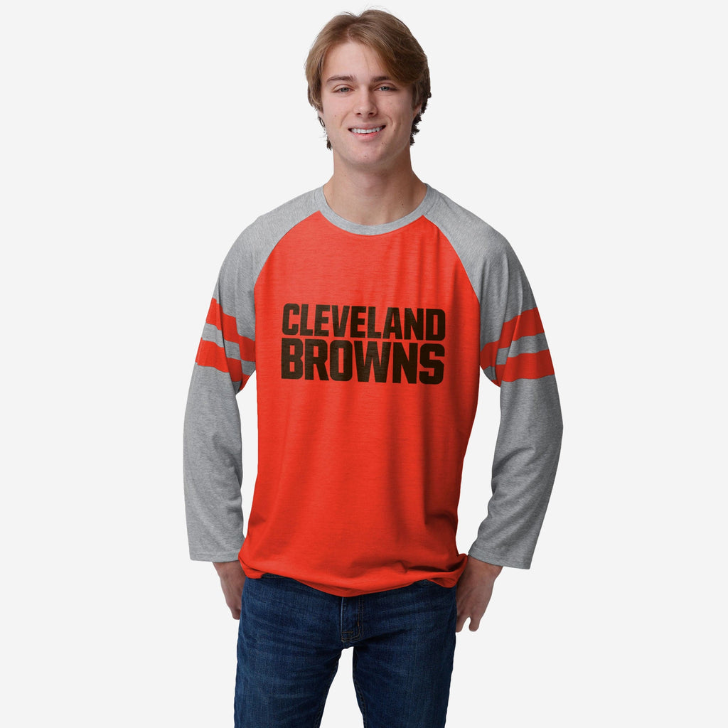 Cleveland Browns Team Stripe Wordmark Raglan T-Shirt FOCO S - FOCO.com