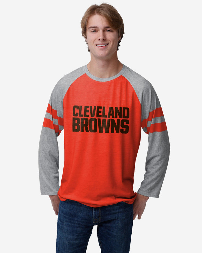 Cleveland Browns Team Stripe Wordmark Raglan T-Shirt FOCO S - FOCO.com