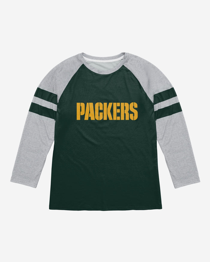 Green Bay Packers Team Stripe Wordmark Raglan T-Shirt FOCO - FOCO.com
