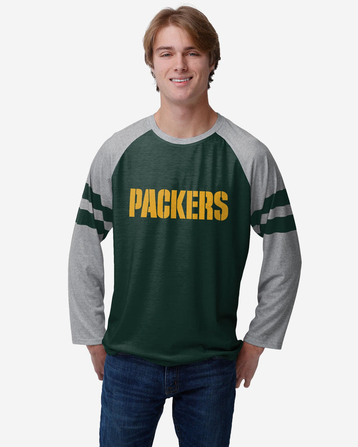 Green Bay Packers Team Stripe Wordmark Raglan T-Shirt FOCO S - FOCO.com