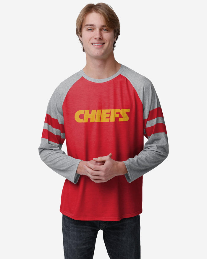 Kansas City Chiefs Team Stripe Wordmark Raglan T-Shirt FOCO S - FOCO.com