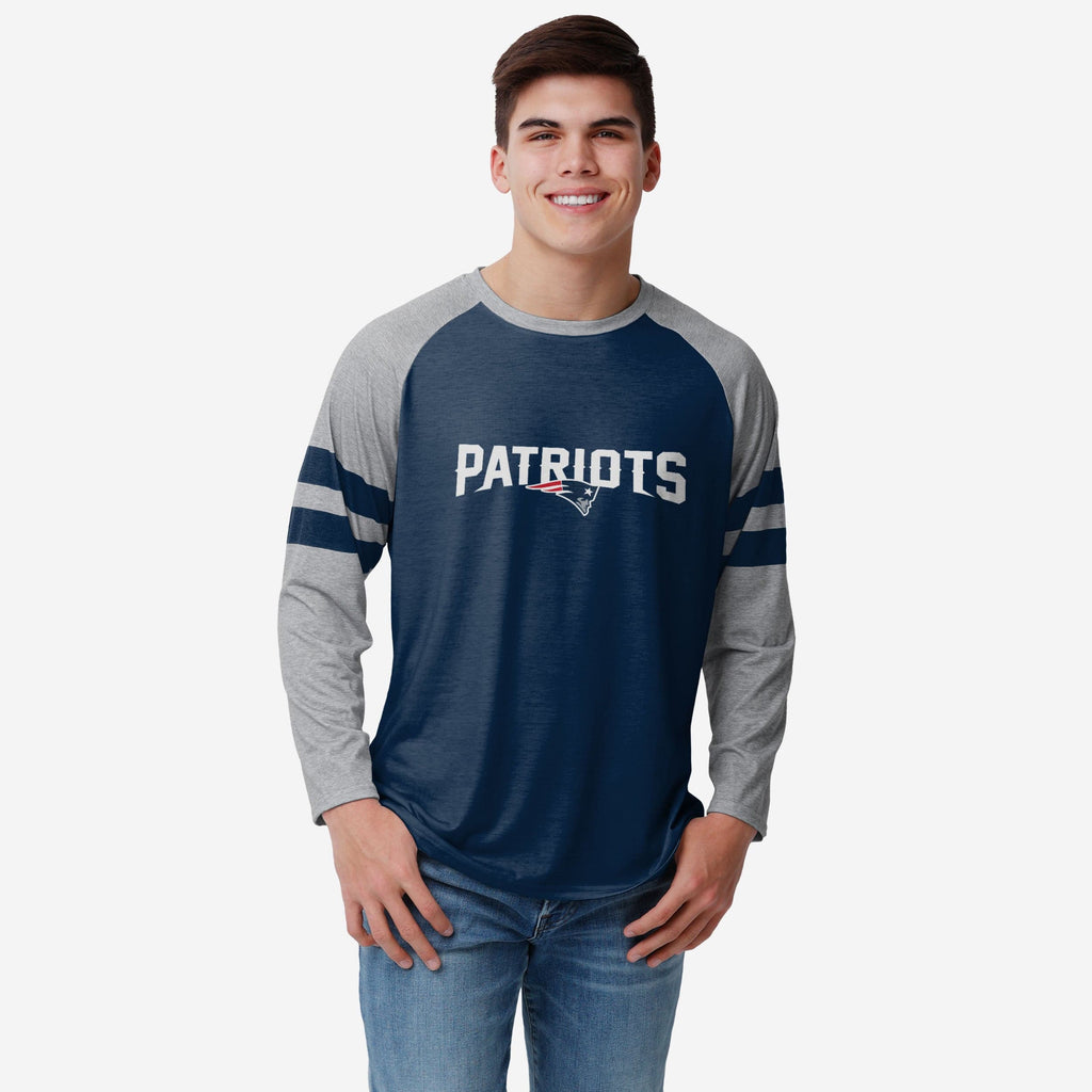 New England Patriots Team Stripe Wordmark Raglan T-Shirt FOCO S - FOCO.com