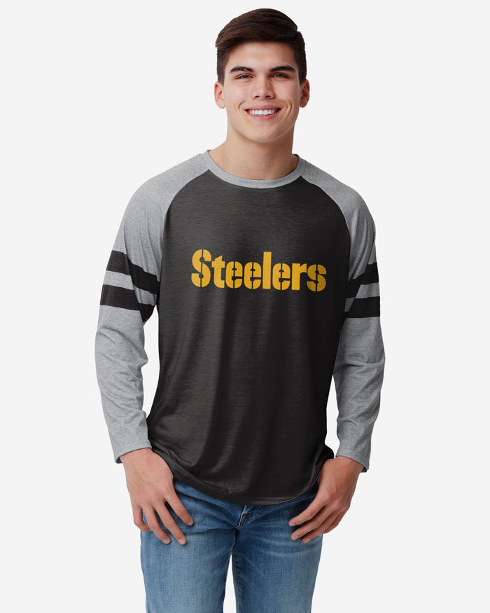Pittsburgh Steelers Team Stripe Wordmark Raglan T-Shirt FOCO S - FOCO.com
