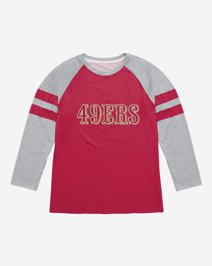 San Francisco 49ers Team Stripe Wordmark Raglan T-Shirt FOCO - FOCO.com