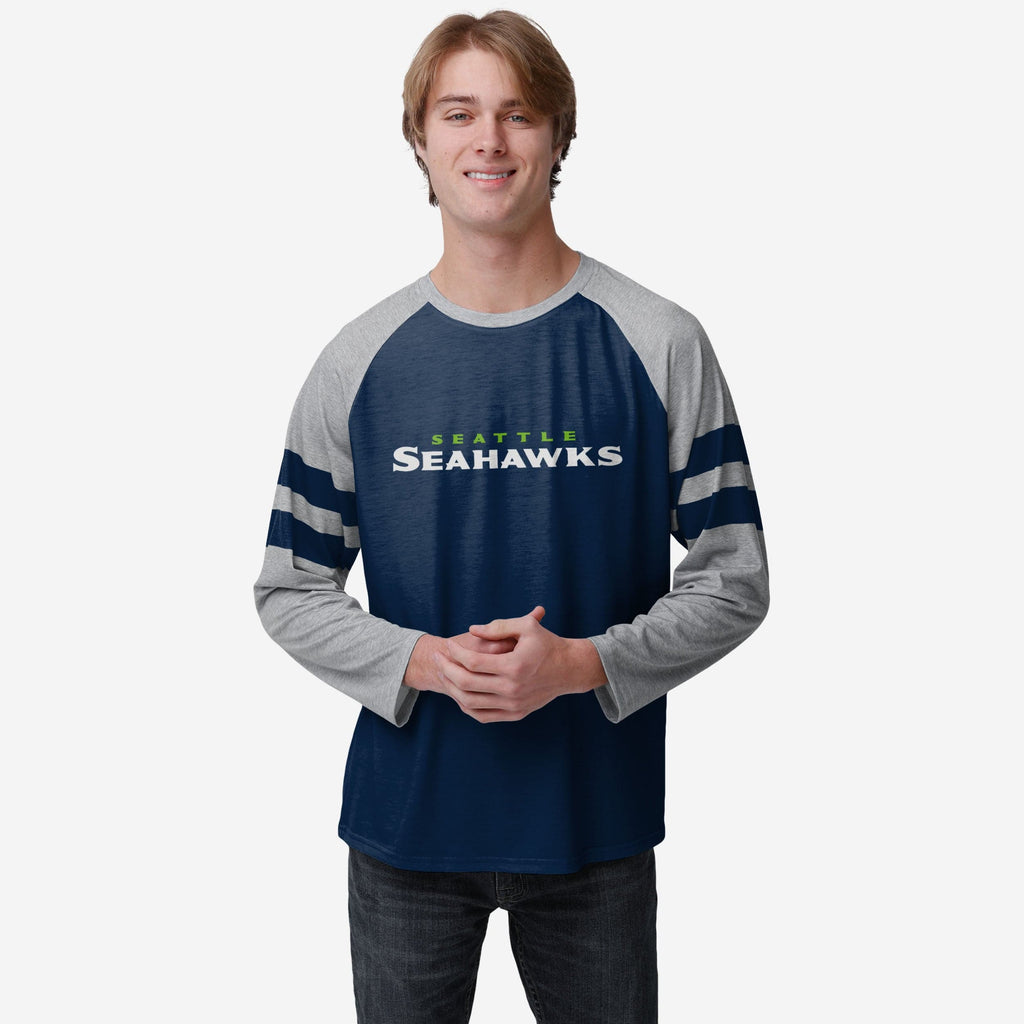 Seattle Seahawks Team Stripe Wordmark Raglan T-Shirt FOCO S - FOCO.com
