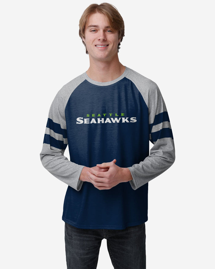 Seattle Seahawks Team Stripe Wordmark Raglan T-Shirt FOCO S - FOCO.com