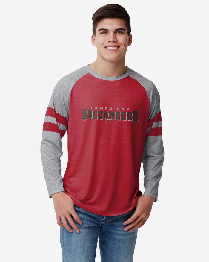 Tampa Bay Buccaneers Team Stripe Wordmark Raglan T-Shirt FOCO S - FOCO.com