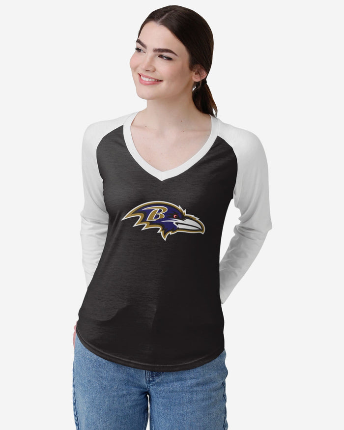 Baltimore Ravens Womens Big Logo Solid Raglan T-Shirt FOCO S - FOCO.com