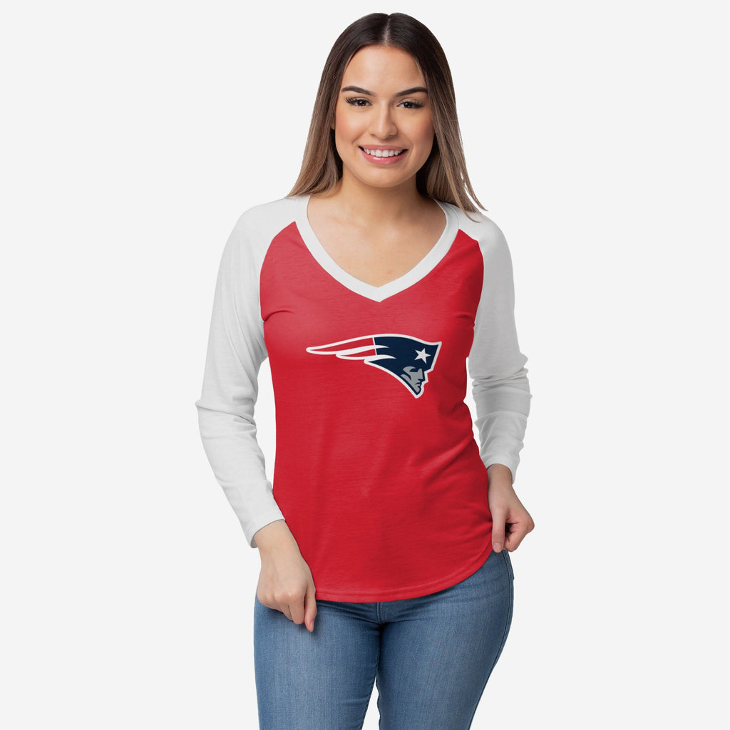 New England Patriots Womens Big Logo Solid Raglan T-Shirt FOCO S - FOCO.com