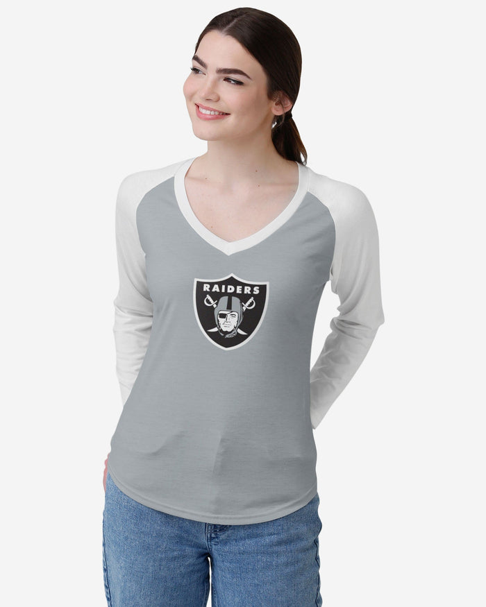 Las Vegas Raiders Womens Big Logo Solid Raglan T-Shirt FOCO S - FOCO.com