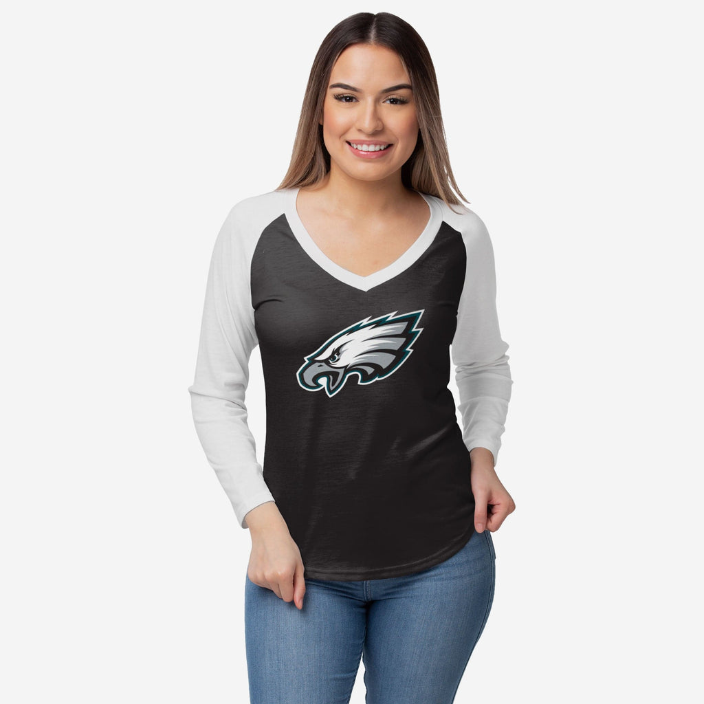 Philadelphia Eagles Womens Big Logo Solid Raglan T-Shirt FOCO S - FOCO.com