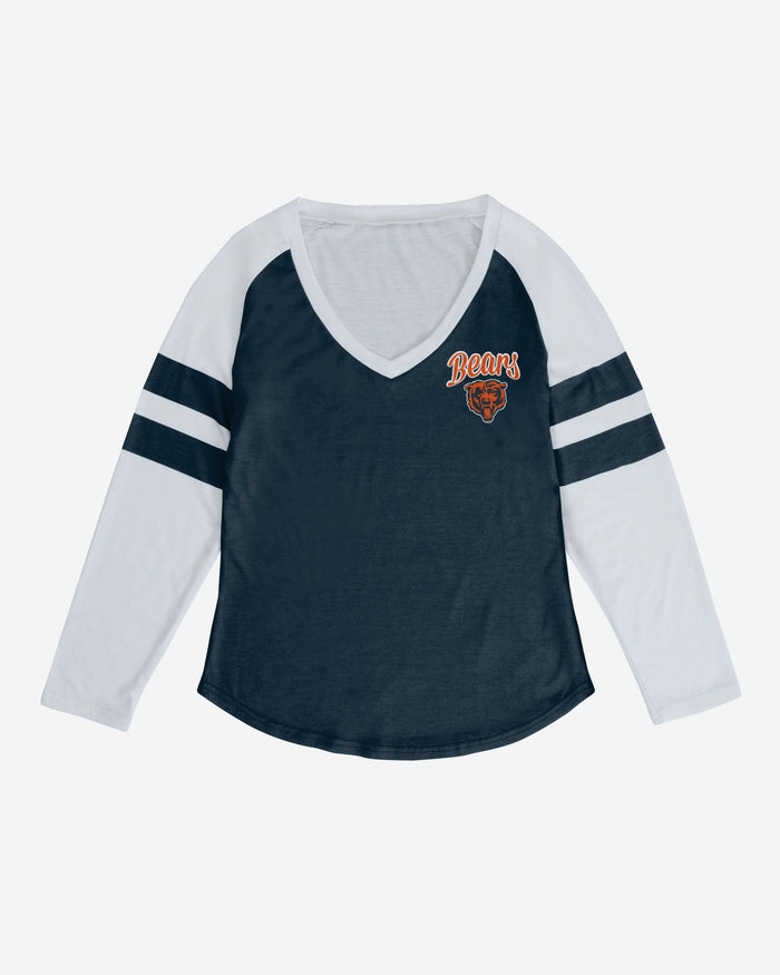 Chicago Bears Womens Script Wordmark Striped Sleeve Raglan T-Shirt FOCO - FOCO.com