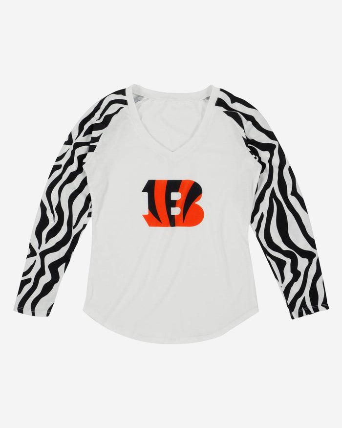 Cincinnati Bengals Womens White Stripe Big Logo Raglan Shirt FOCO - FOCO.com