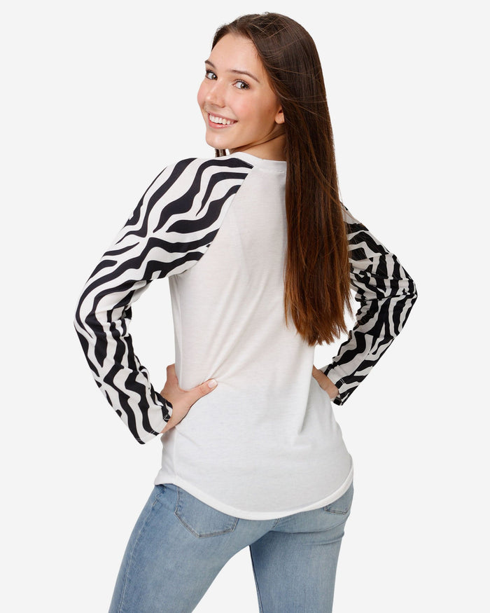 Cincinnati Bengals Womens White Stripe Big Logo Raglan Shirt FOCO - FOCO.com