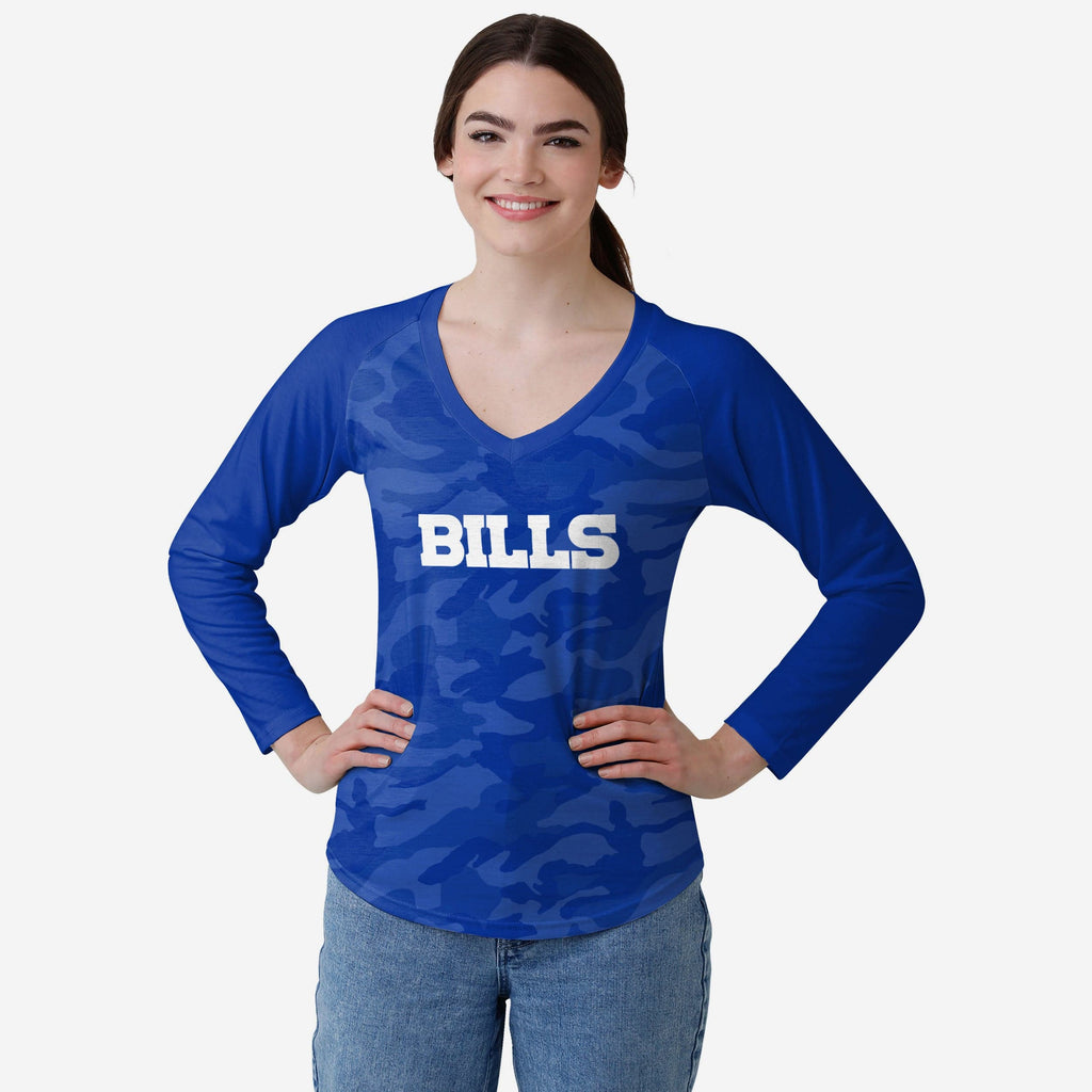 Buffalo Bills Womens Wordmark Tonal Camo Raglan T-Shirt FOCO S - FOCO.com