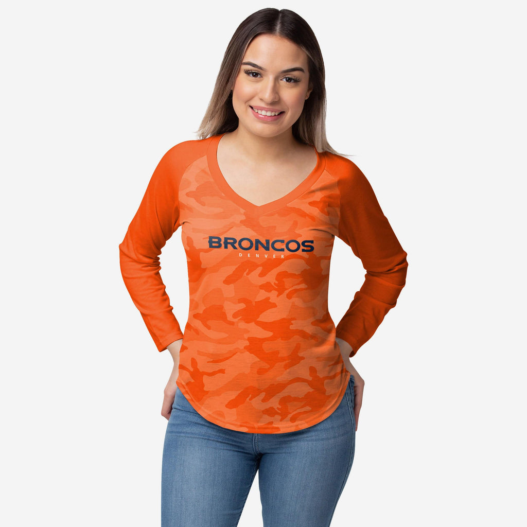 Denver Broncos Womens Wordmark Tonal Camo Raglan T-Shirt FOCO S - FOCO.com