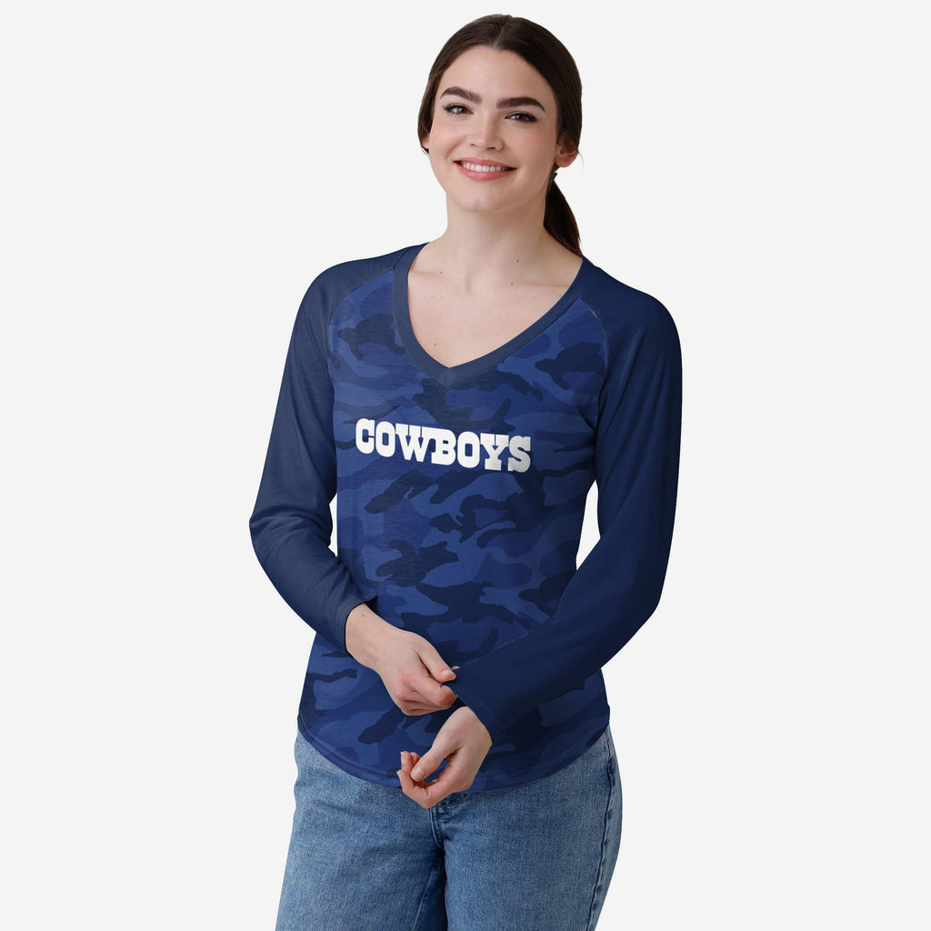 Dallas Cowboys Womens Wordmark Tonal Camo Raglan T-Shirt FOCO S - FOCO.com