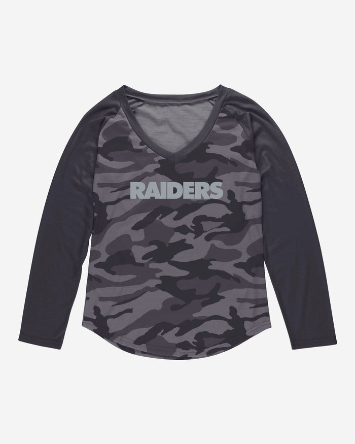 Las Vegas Raiders Womens Wordmark Tonal Camo Raglan T-Shirt FOCO - FOCO.com