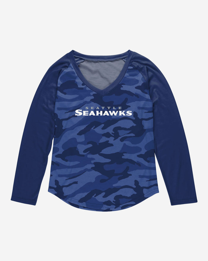 Seattle Seahawks Womens Wordmark Tonal Camo Raglan T-Shirt FOCO - FOCO.com