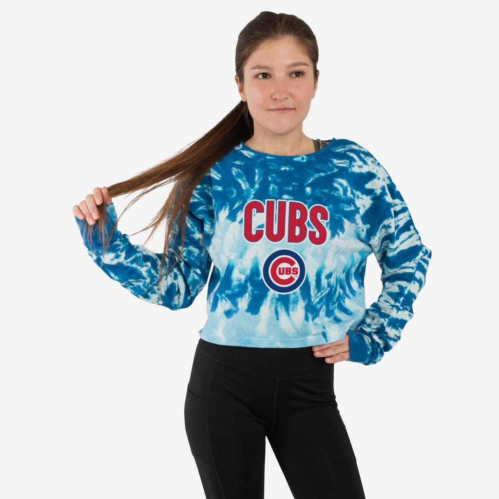 Chicago Cubs Womens Tie-Dye Rush Cropped Sweater FOCO S - FOCO.com