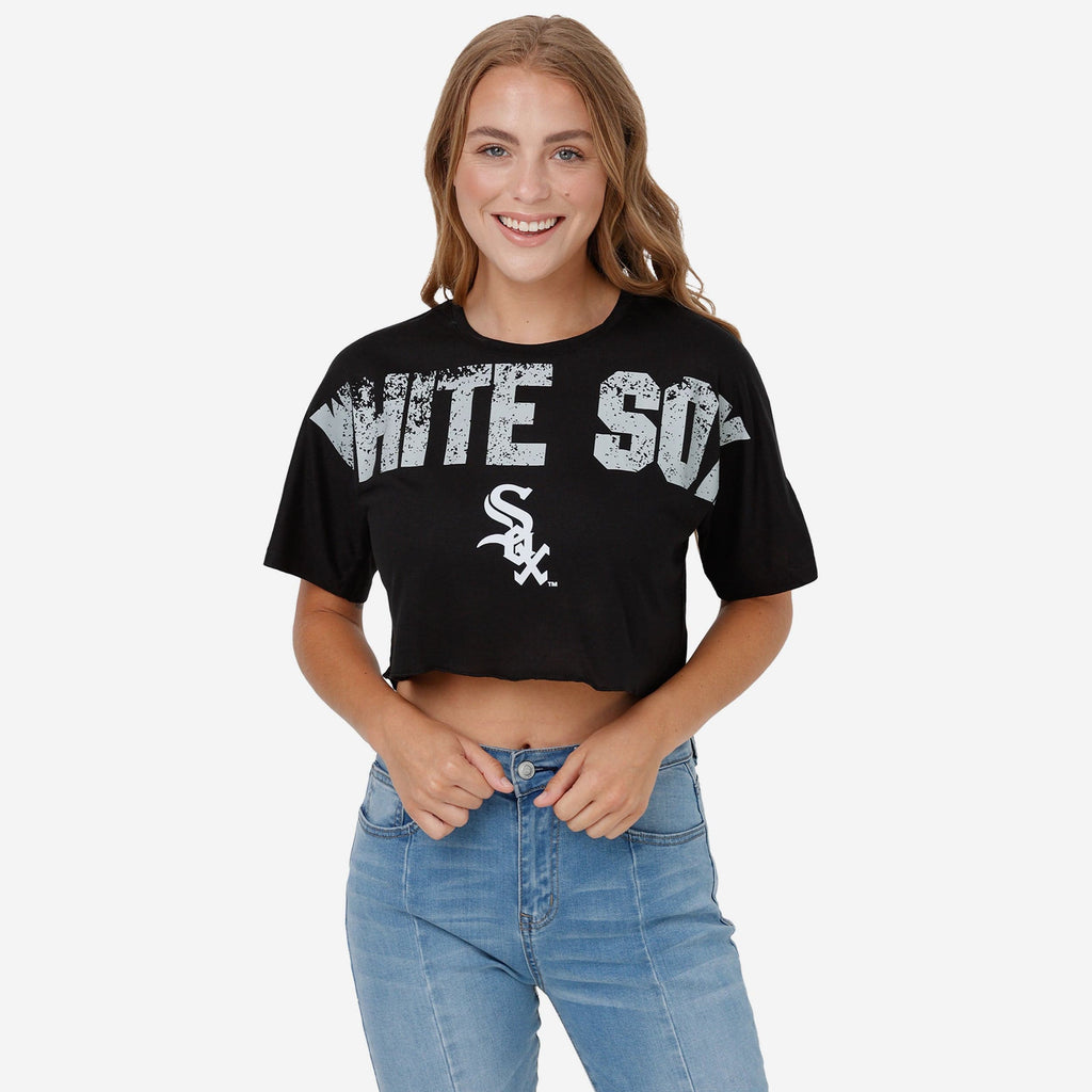 Chicago White Sox Womens Petite Distressed Wordmark Crop Top FOCO S - FOCO.com