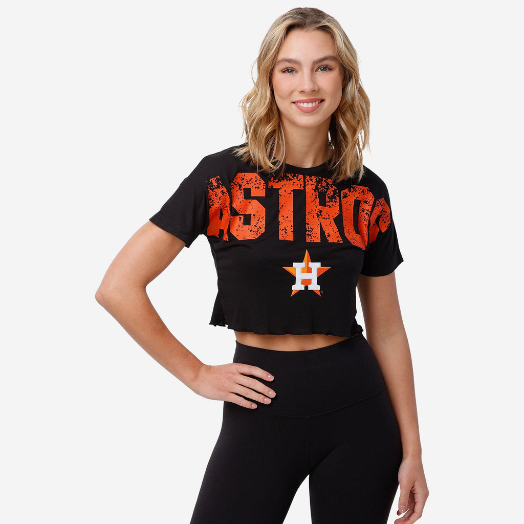 Houston Astros Womens Distressed Wordmark Crop Top FOCO S - FOCO.com