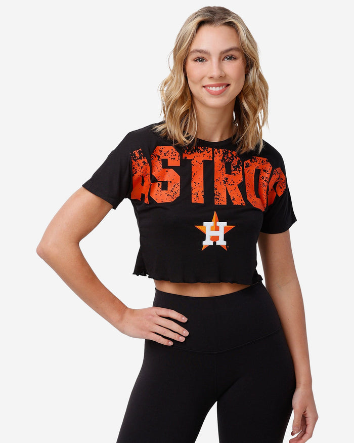 Houston Astros Womens Distressed Wordmark Crop Top FOCO S - FOCO.com