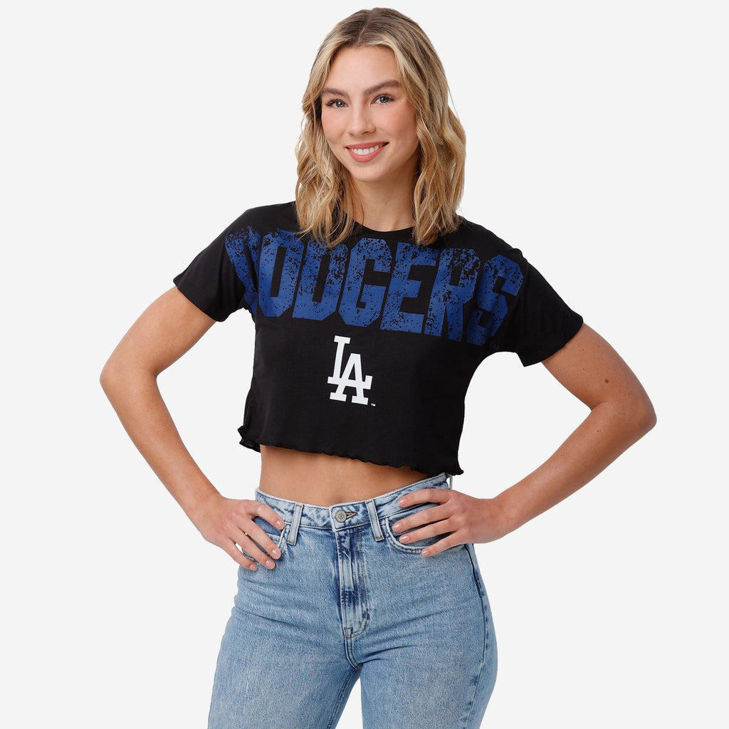 Los Angeles Dodgers Womens Distressed Wordmark Crop Top FOCO S - FOCO.com