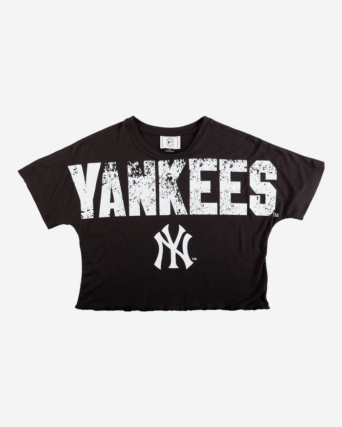 New York Yankees Womens Distressed Wordmark Crop Top FOCO - FOCO.com
