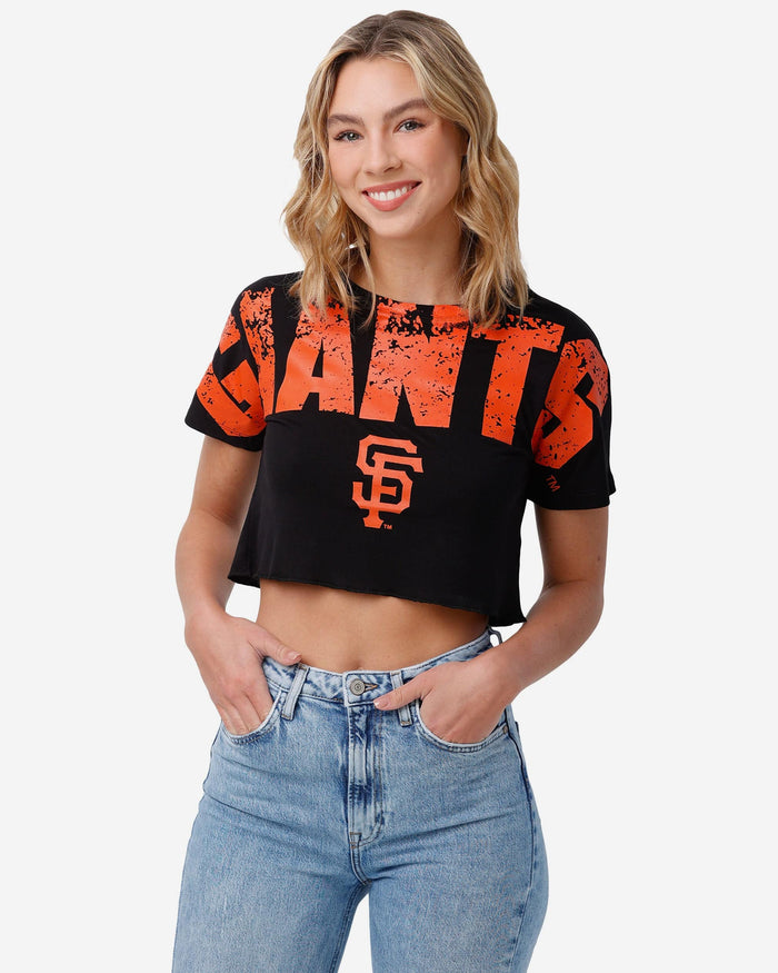San Francisco Giants Womens Distressed Wordmark Crop Top FOCO S - FOCO.com