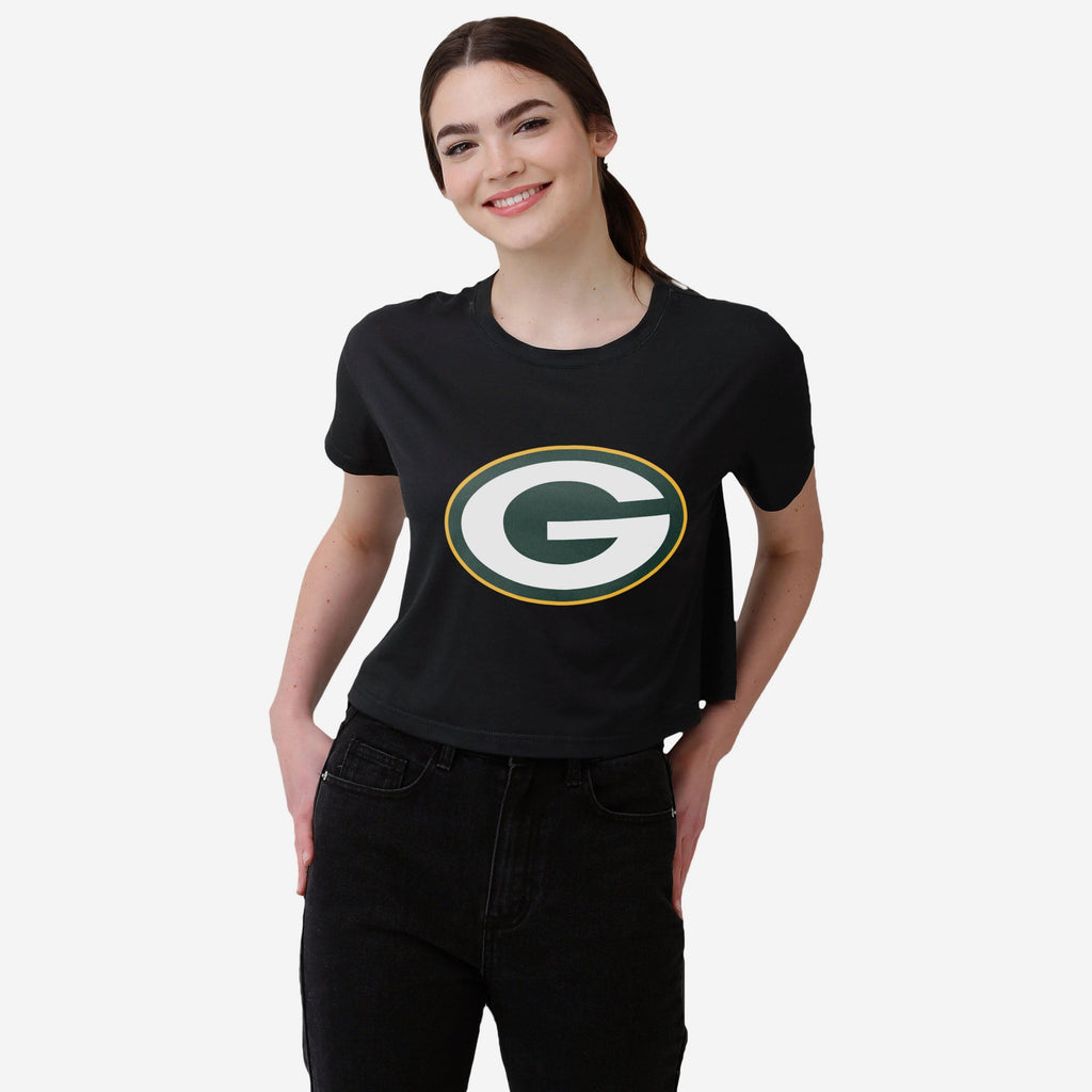 Green Bay Packers Womens Black Big Logo Crop Top FOCO S - FOCO.com