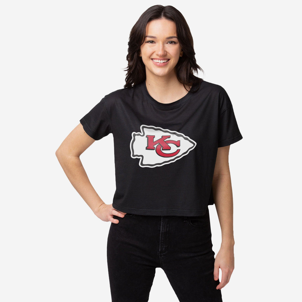 Kansas City Chiefs Womens Black Big Logo Crop Top FOCO S - FOCO.com