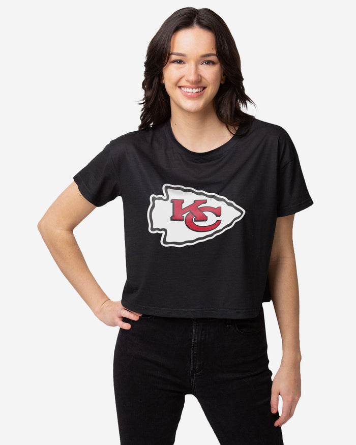 Kansas City Chiefs Womens Black Big Logo Crop Top FOCO S - FOCO.com