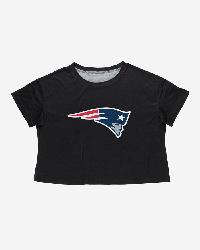 New England Patriots Womens Black Big Logo Crop Top FOCO - FOCO.com