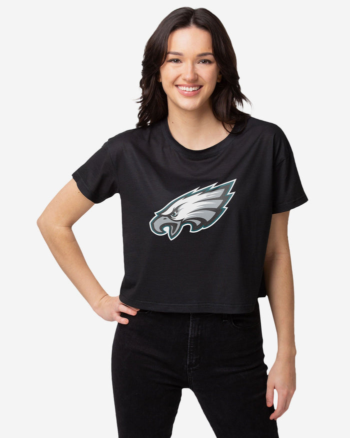 Philadelphia Eagles Womens Black Big Logo Crop Top FOCO S - FOCO.com