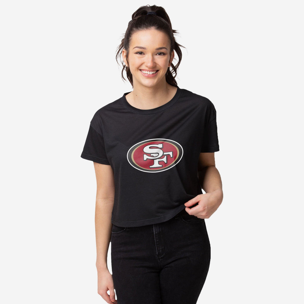 San Francisco 49ers Womens Black Big Logo Crop Top FOCO S - FOCO.com