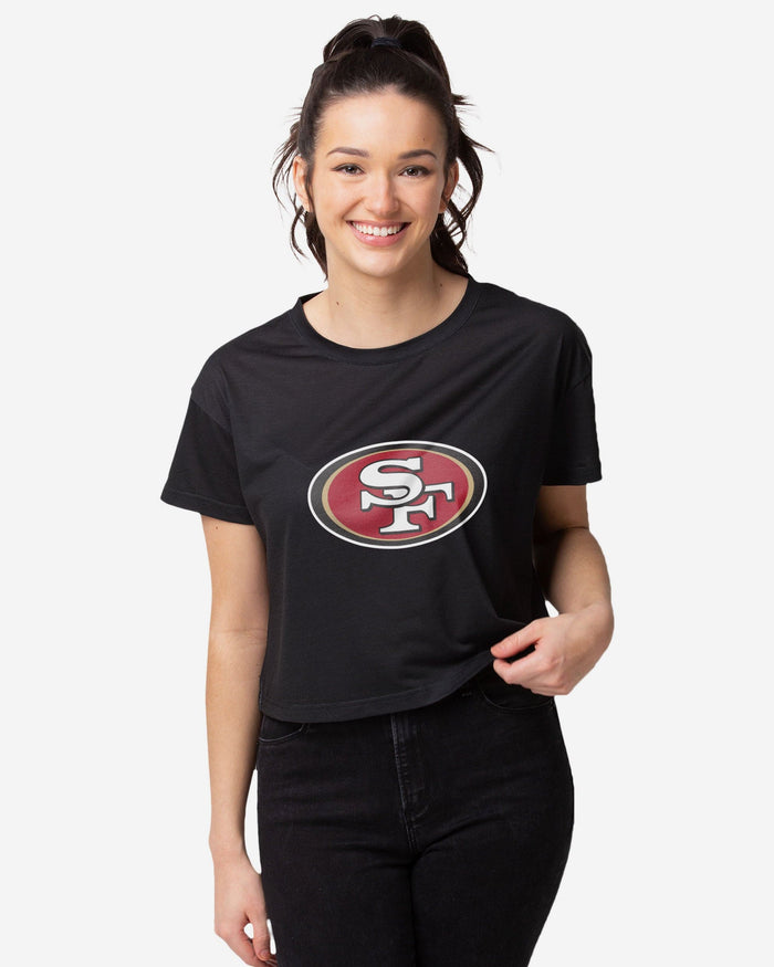 San Francisco 49ers Womens Black Big Logo Crop Top FOCO S - FOCO.com